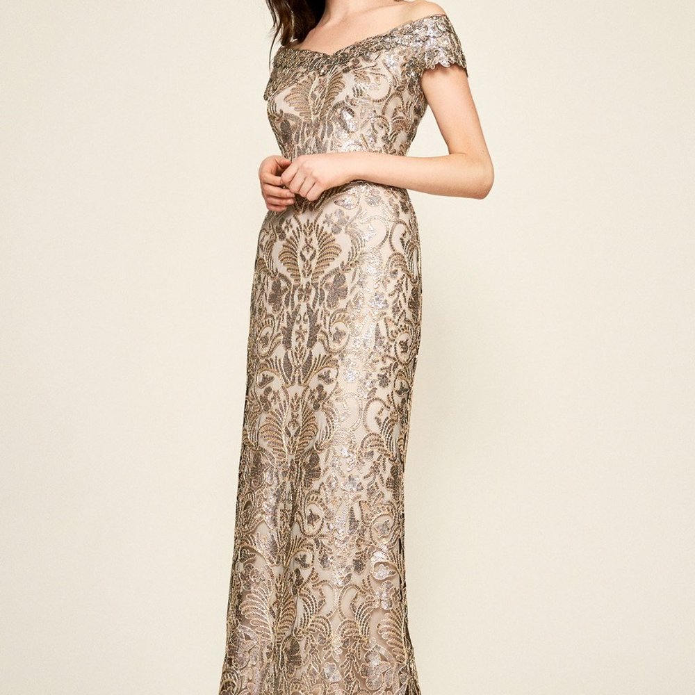 Tadashi Shoji Sequin Gown, Size 16 in gold/copper